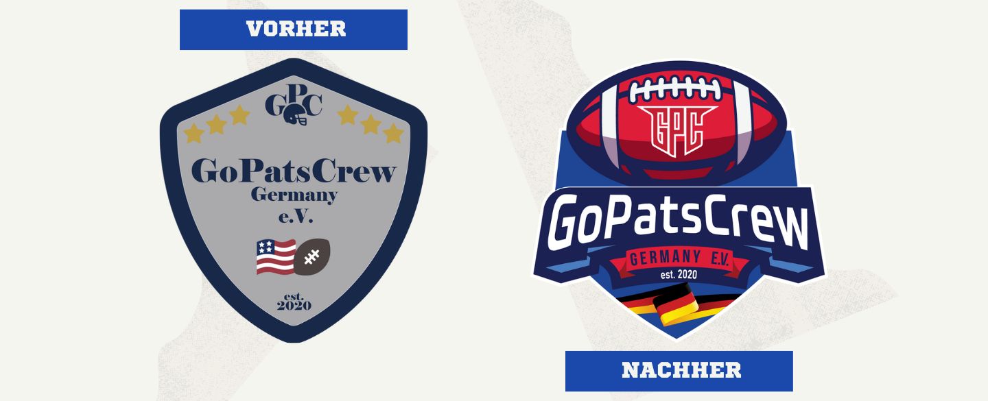 Das alte Logo der GoPatsCrew auf der linken Seite, das neue Logo der GoPatsCrew auf der rechten Seite